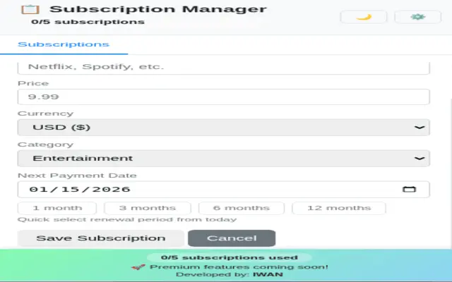 Subscription Manager - Free (Extensie chrome) - Screenshot 1